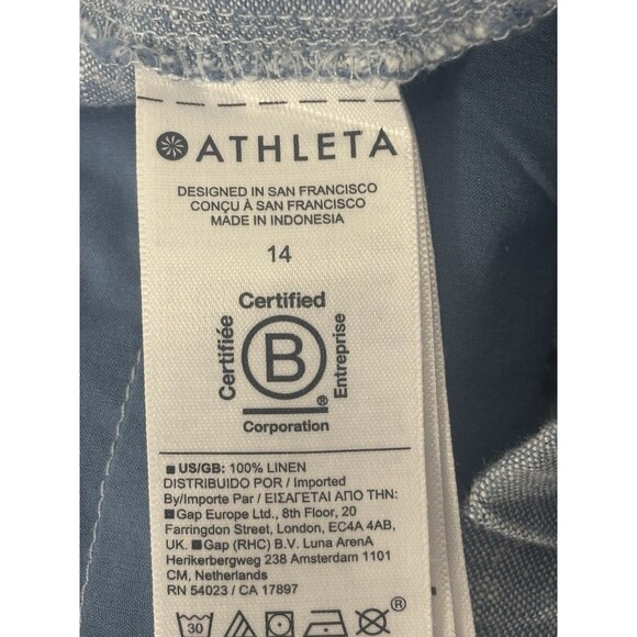 Athleta Womens Retreat Linen Shorts Sz 14 Chambray Blue  Zip Pockets Drawstring - Picture 11 of 11